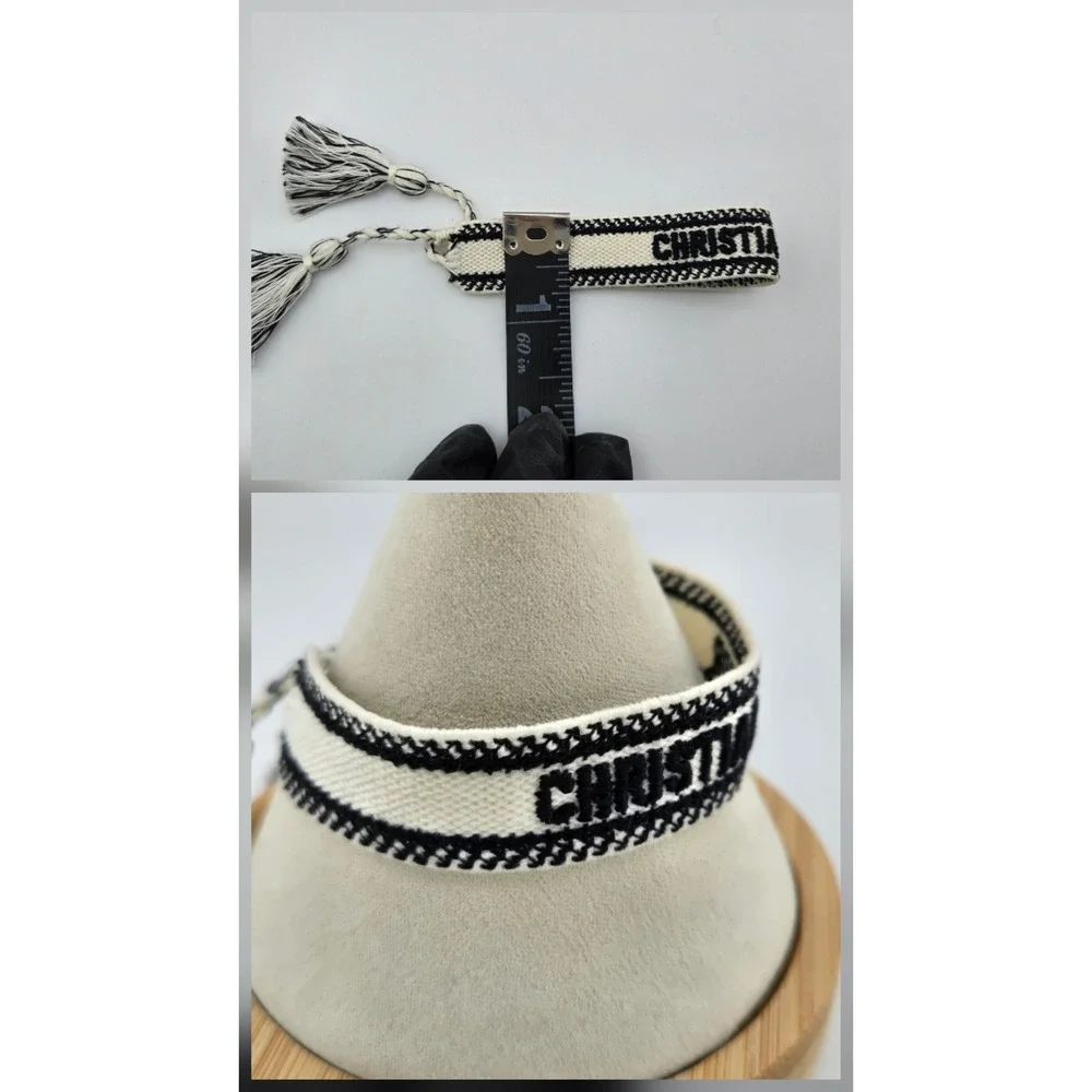 Christian Dior J'Adior Friendship Bracelet Black White Woven Cotton Tassel